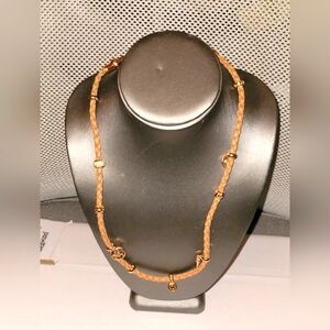 Designer Jewelry Signed Henri Bendel Crystal Braided Leather Charm Necklace